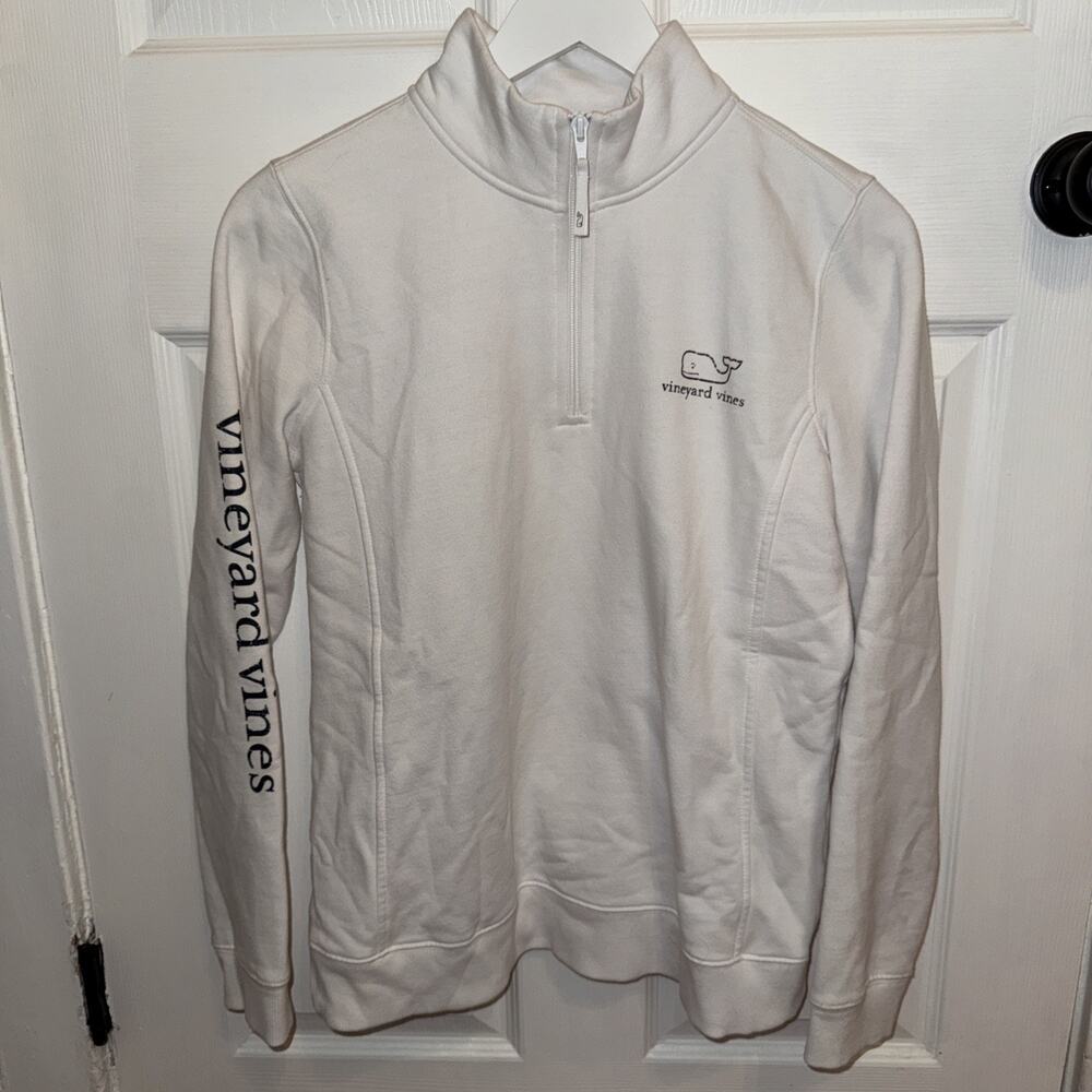 Vineyard Vines Women’s Cotton Pullover Whale 1/4‎ Zip White logo Size M